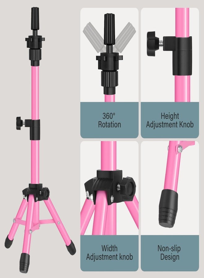 AliLeader 25 Inch Mannequin Head Stand Tripod for Mannequin Head Wig Stand Tripod Wig Head Stand for Training Heads and Canvas Block Head (Mannequin Head Not Included,Pink) - Image 2
